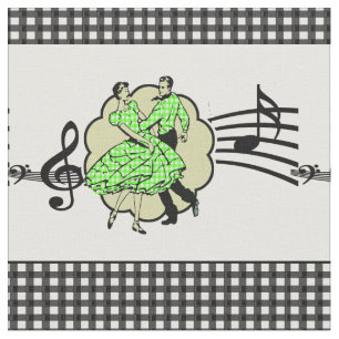 Square Dance Couple Green Check Dress Black Check Fabric