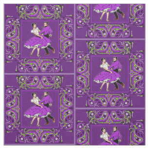 Square Dance Couple Purple And Purple Bandanna 2 Fabric