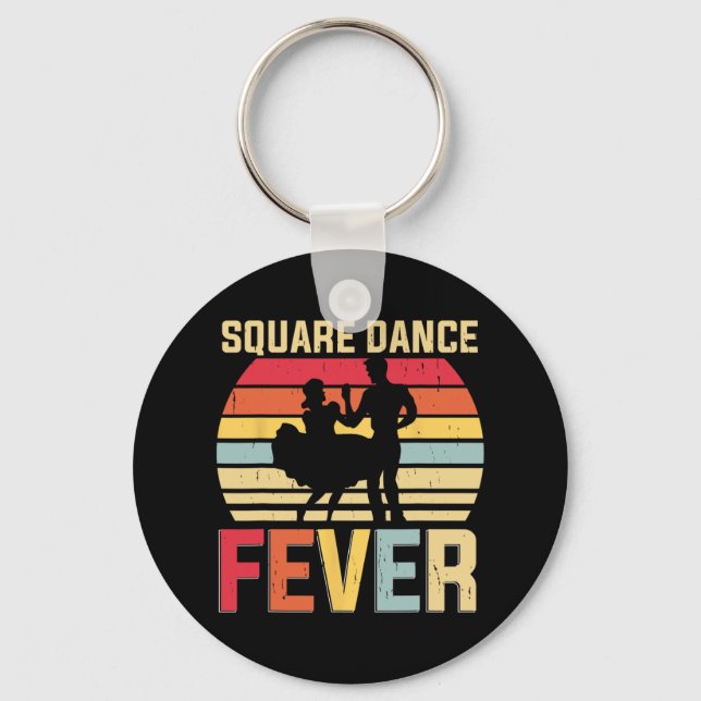Square Dance Fever Cowboy Country Music Square Dan Key Ring (Front)