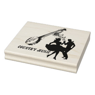Square Dancers Country Music Banjo Art Rubber Stamp