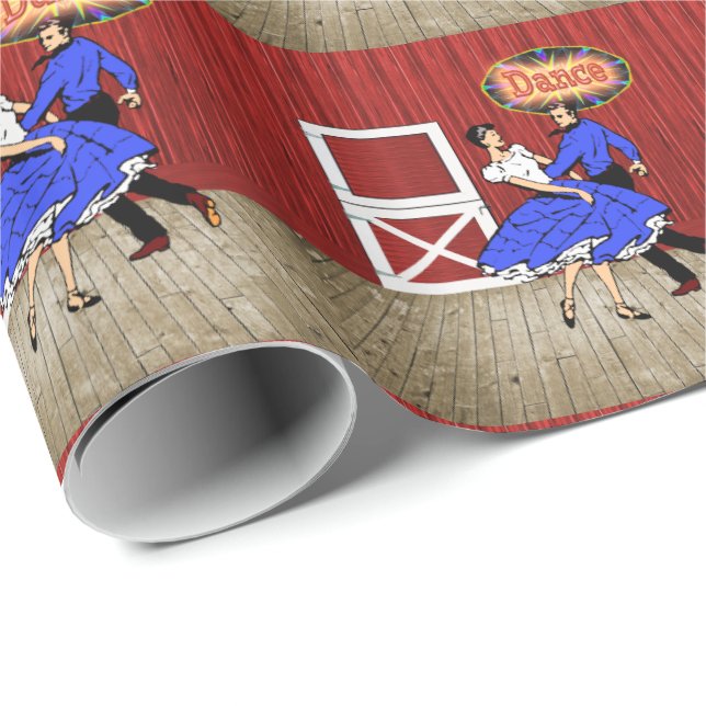 Square Dancing Barn Dance Scene Hoe-Down Wrapping Paper (Roll Corner)