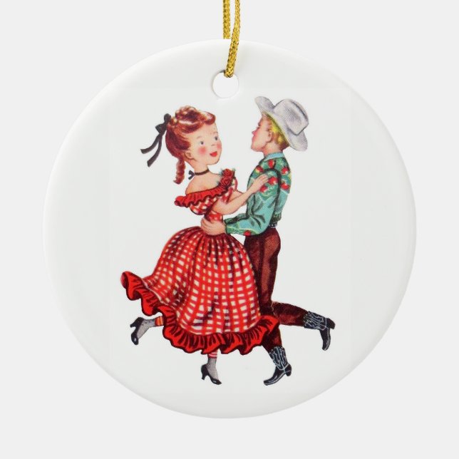 Square Dancing Ceramic Tree Decoration (Front)