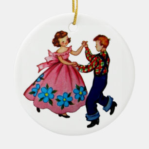 Square Dancing Ceramic Tree Decoration