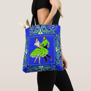 Square Dancing Couple Lime Green W/ Bandanna Tote Bag