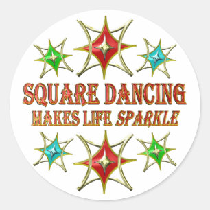 SQUARE DANCING FANCY STARS CLASSIC ROUND STICKER