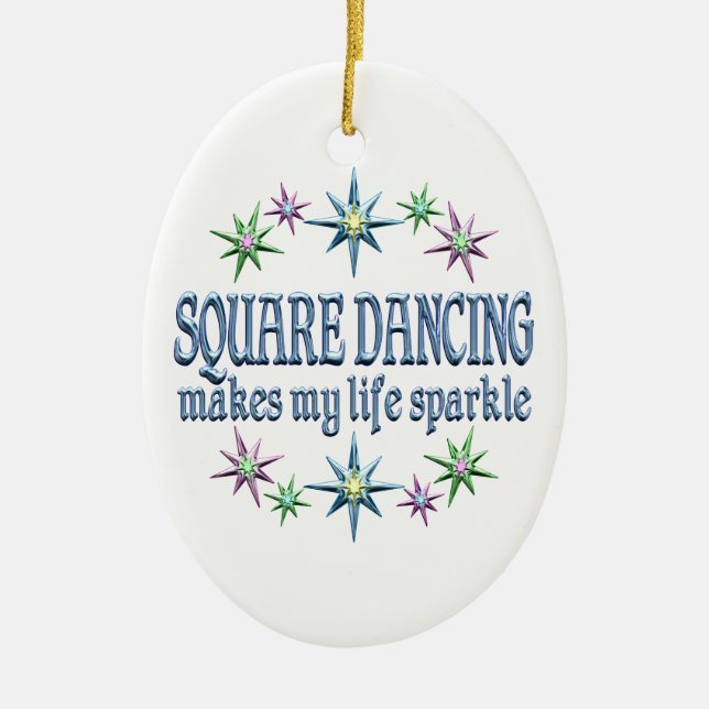 Square Dancing Sparkles Ceramic Tree Decoration (Front)
