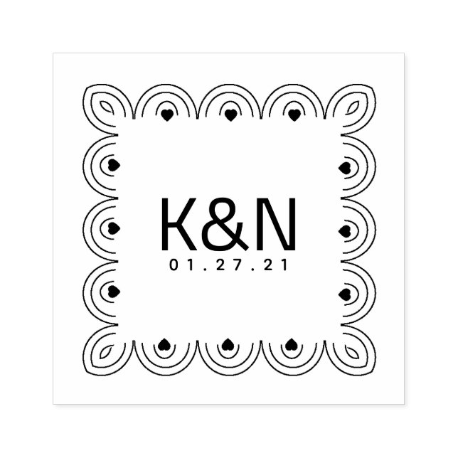 Square Deco Heart Initial Logo Wedding Stamp (Imprint)