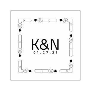 Square Deco Heart Mini Initial Logo Wedding Stamp