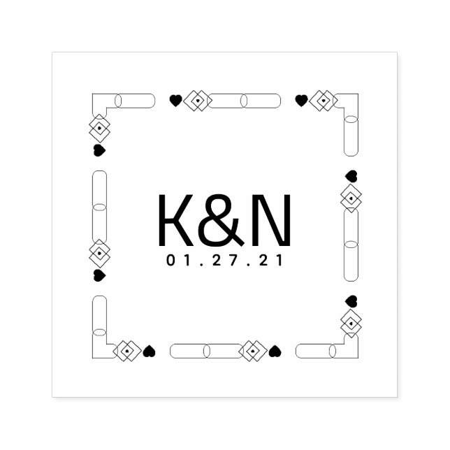 Square Deco Heart Mini Initial Logo Wedding Stamp (Imprint)