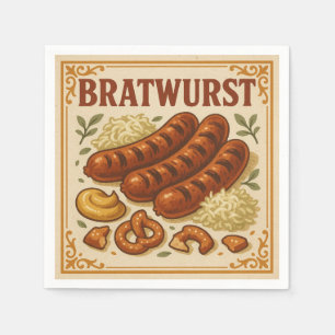 Square  Design (Bratwurst, Retro Style) for USA Napkin