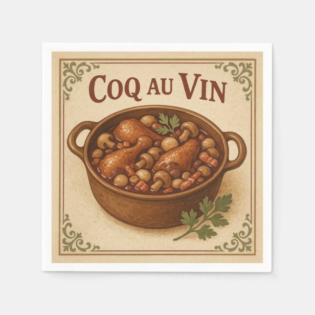 Square  Design (Coq au Vin, Retro Style) for USA Napkin (Front)