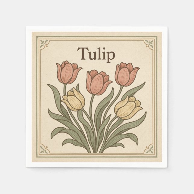 Square  Design  for Tulip, Retro Style USA Napkin (Front)