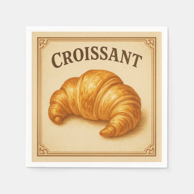 Square Design French Croissant, Retro Style Napkin (Front)