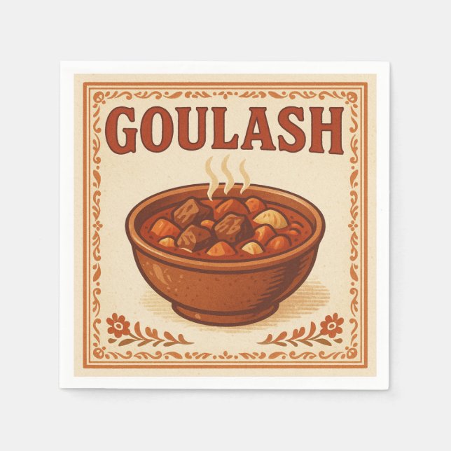Square  Design (Hungarian Goulash, Retro Style Napkin (Front)