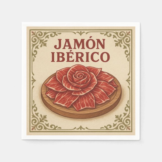 Square  Design (Jamón Ibérico, Retro Style) Napkin (Front)