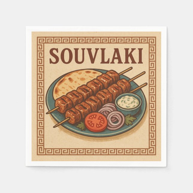 Square  Design (Souvlaki, Retro Style) Napkin (Front)
