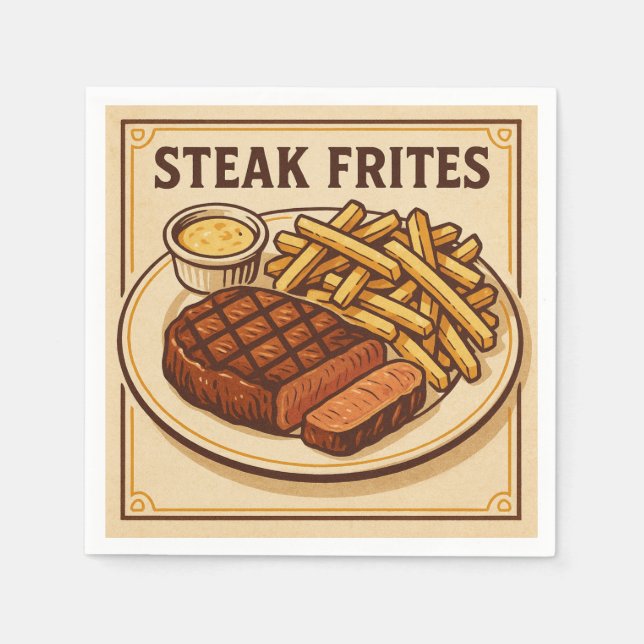 Square  Design (Steak Frites, Retro Style) Napkin (Front)