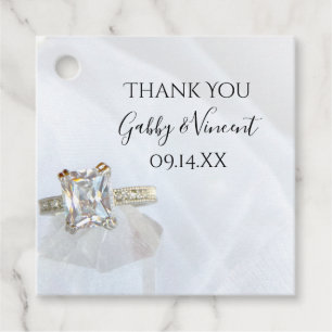 Square Diamond Ring and Pillar Crystal Wedding Favour Tags