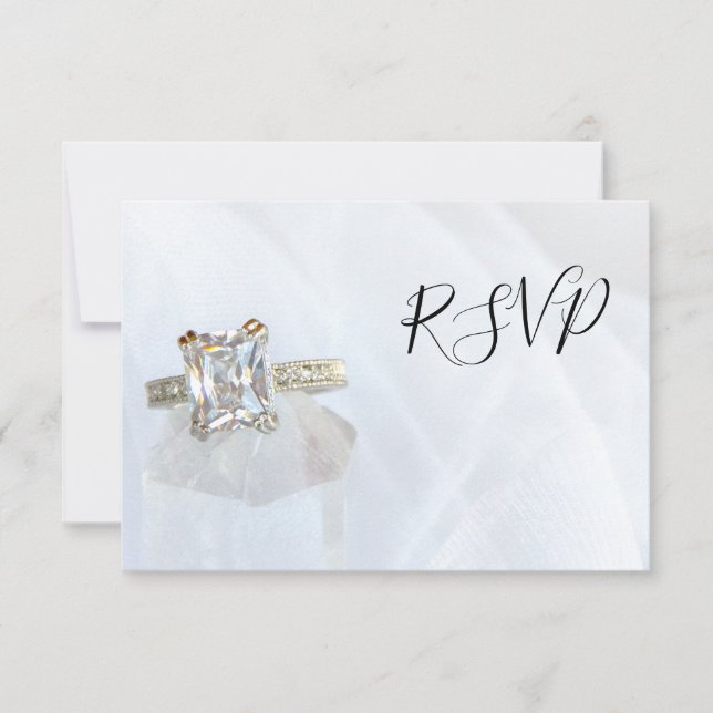 Square Diamond Ring Pillar Crystal Wedding RSVP Card (Front)