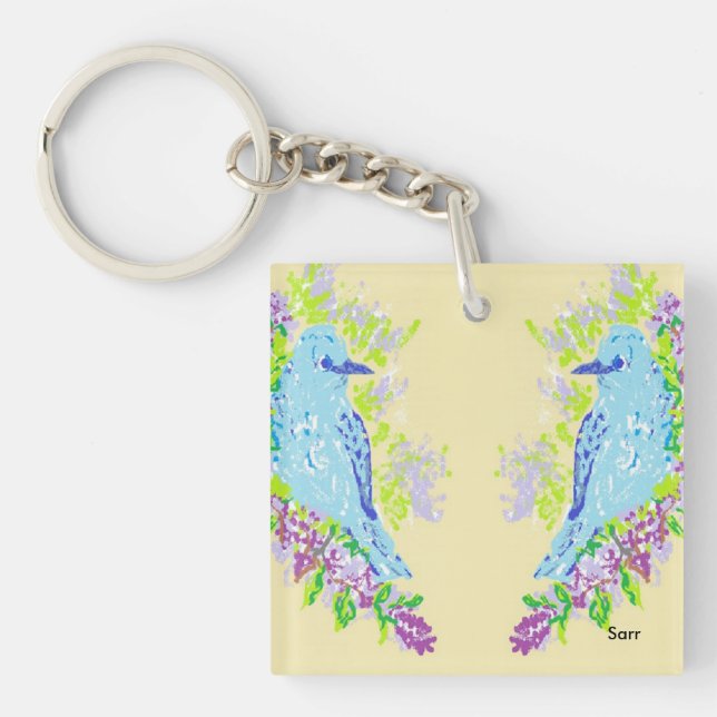 Square (double-sided) Keychain Blue Birds (Front)