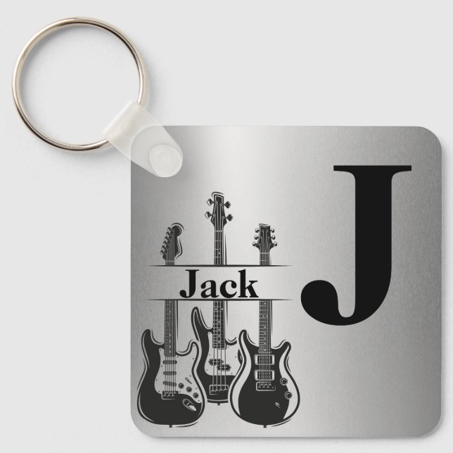 Square electric guitar key ring. ring (Front)