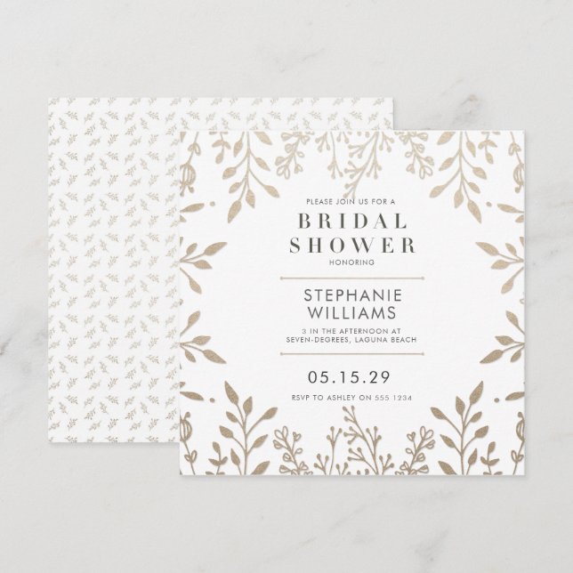 Square Elegant Antique Gold Bridal Shower Invitation (Front/Back)