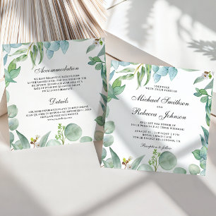 Square Eucalyptus Frame All in One Wedding Invitation