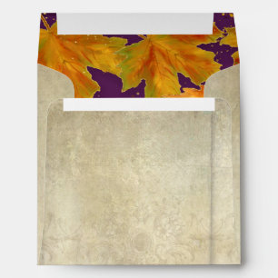 Square Fall Autumn Falling Leaves Elegant Wedding Envelopes