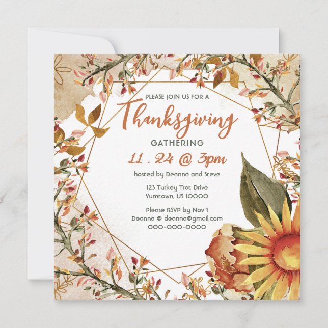 Square Fall Sunflower Thanksgiving  Invitation (Front)