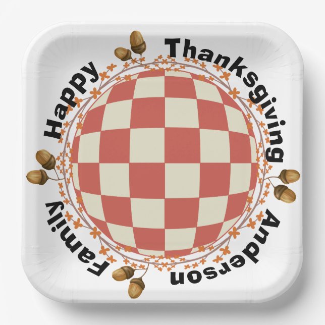 Square Fall Themed Thanksgiving Party Celebration Paper Plate (Front)