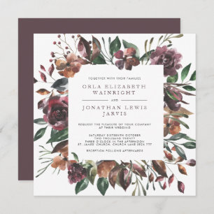 Square Fall Watercolor Muted Floral Frame Wedding Invitation