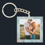 Square Family Photo  Mother's Day Gift Key Ring<br><div class="desc">This beautiful family photo square keychain features room for your favourite family photo bordered in a white, rounded corner edge. Background is teal with hints of pink in a textured, speckled design. Try uploading a photo of your kids for a custom Mother's Day gift! Stylish and personalised, this custom keychain...</div>