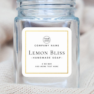 Square faux gold thin border white product label