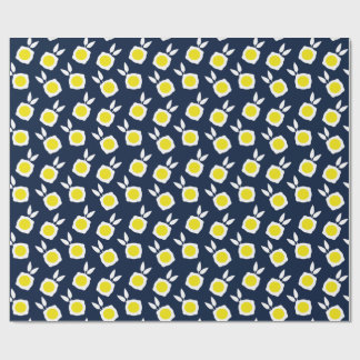 square flowers navy blue wrapping paper
