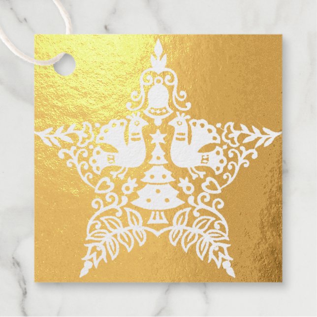 Square Foil Favour Tag - Christmas Doves (Front)