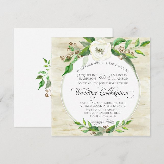 Square Forest Leaf Wood Woodland BOHO Fall Summer Invitation (Front/Back)