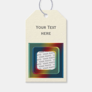 Square Frame coloured I + your photo, text & back. Gift Tags