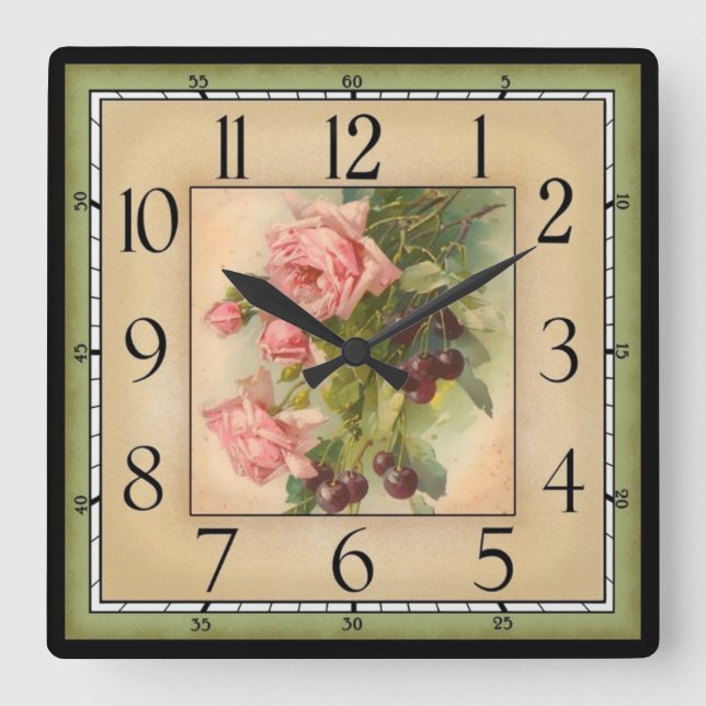 Square Framed Flowers Wall Clock (Front)