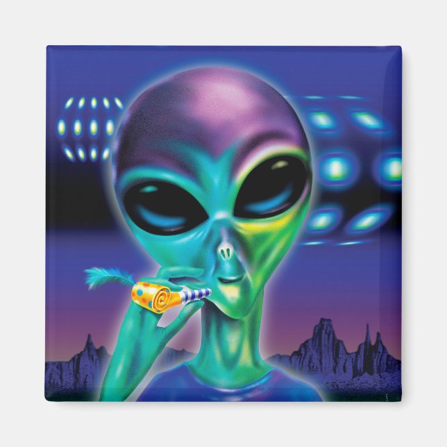 Square Fridge Magnet Alien take me to your Party (Front)