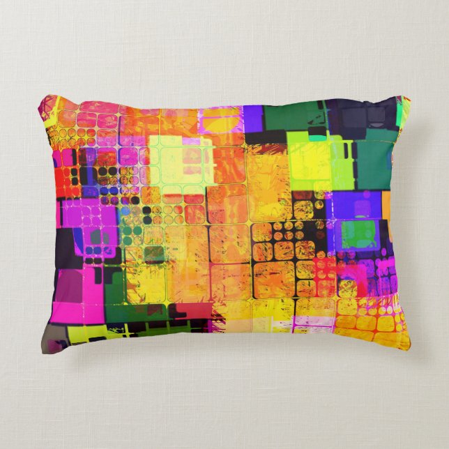 Square Geometric Multicolored Pattern Decorative Cushion (Front)