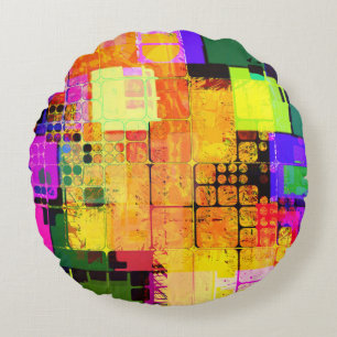 Square Geometric Multicolored Pattern Round Cushion