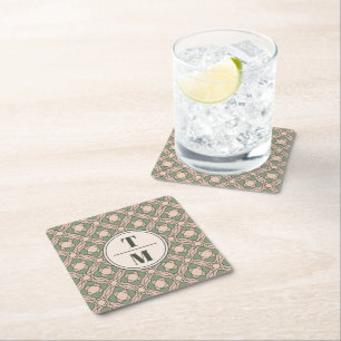Square Geometric Sage Green Wedding Paper Coasters