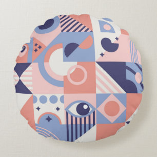 Square Geometric Shapes Background. Aesthetics in Round Cushion