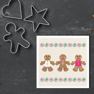 Square Gingerbread Boys and Girls Checks Napkin