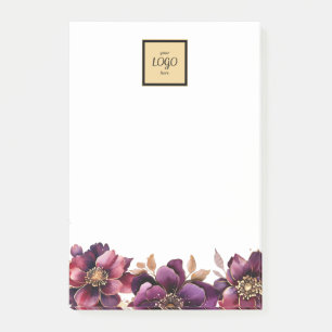Square Gold Logo Frame Purple Golden Floral white  Post-it Notes