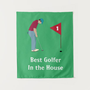 Square Golfer Putting  Tapestry