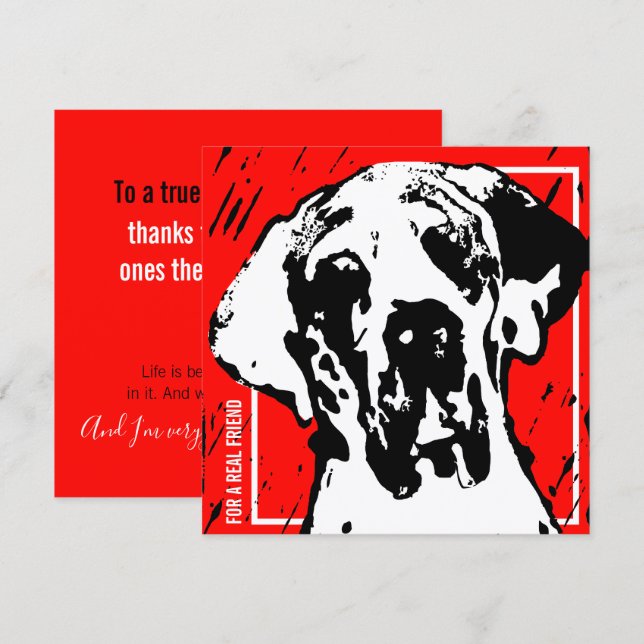 Square Great Dane Friend Red & Black Linocut Invitation (Front/Back)