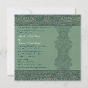 Square Green Vintage Damask Wedding Invitation
