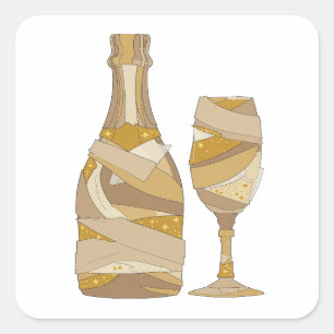 Square Grey CHAMPAGNE BOTTLE AND GLASS Craft Sticker