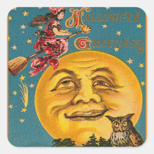 SQUARE HALLOWEEN STICKER VINTAGE MOON